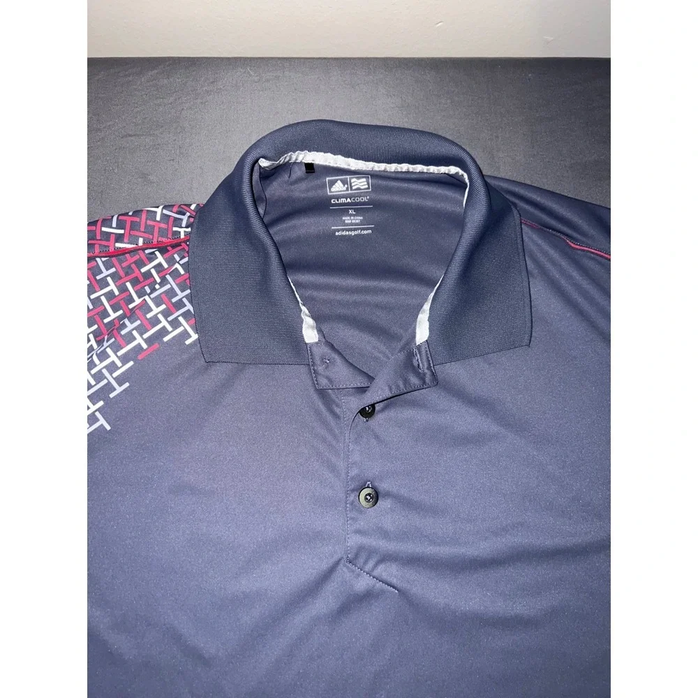Adidas Golf ClimaCool Polo Shirt Mens XL Navy Blue Geometric Shoulder Graphic